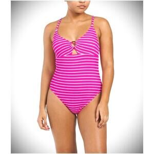 Lucky Brand One-piece Swimsuit Women S‎ Hot Pink Keyhole Stripe Textured Beachy